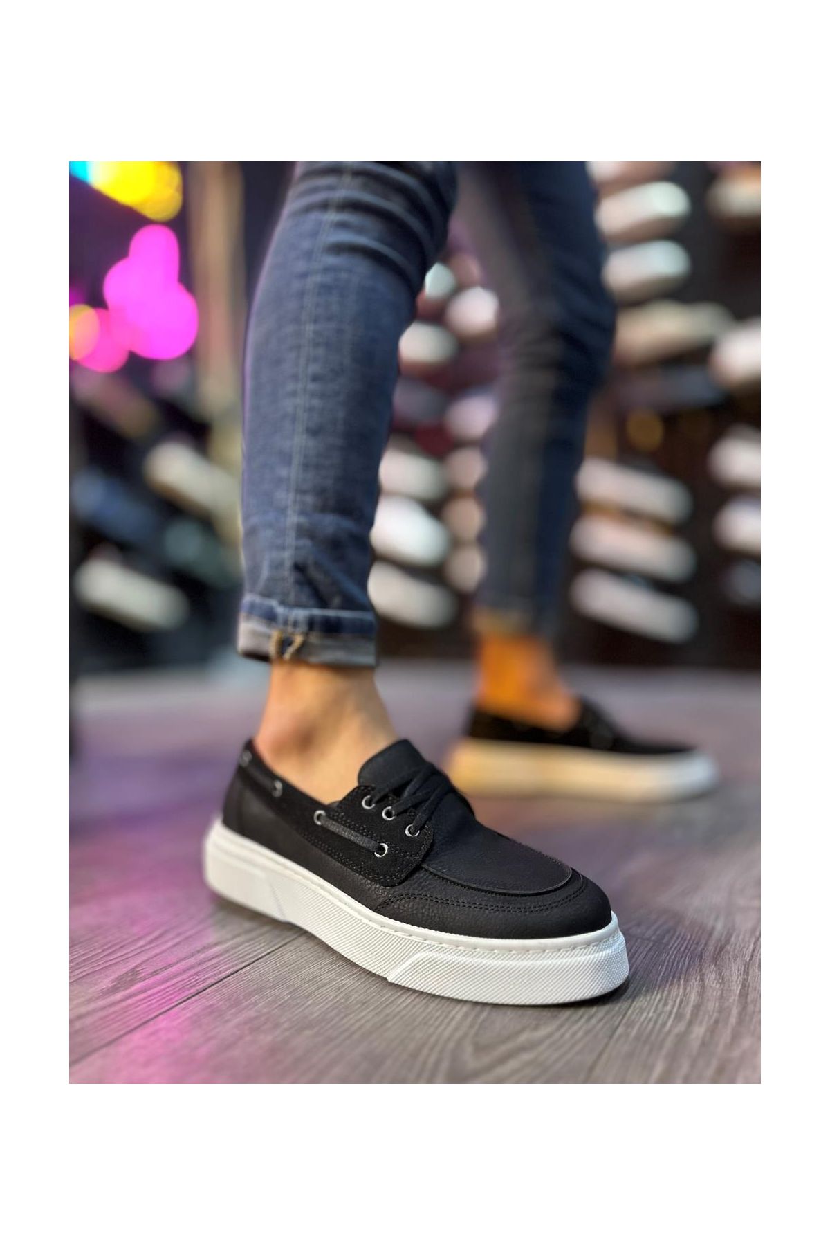 Yüksek Taban Günlük Ayakkabı  Siyah (Beyaz Taban)