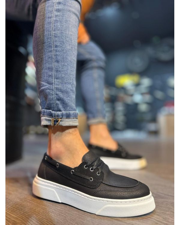 Yüksek Taban Günlük Ayakkabı  Siyah (Beyaz Taban)