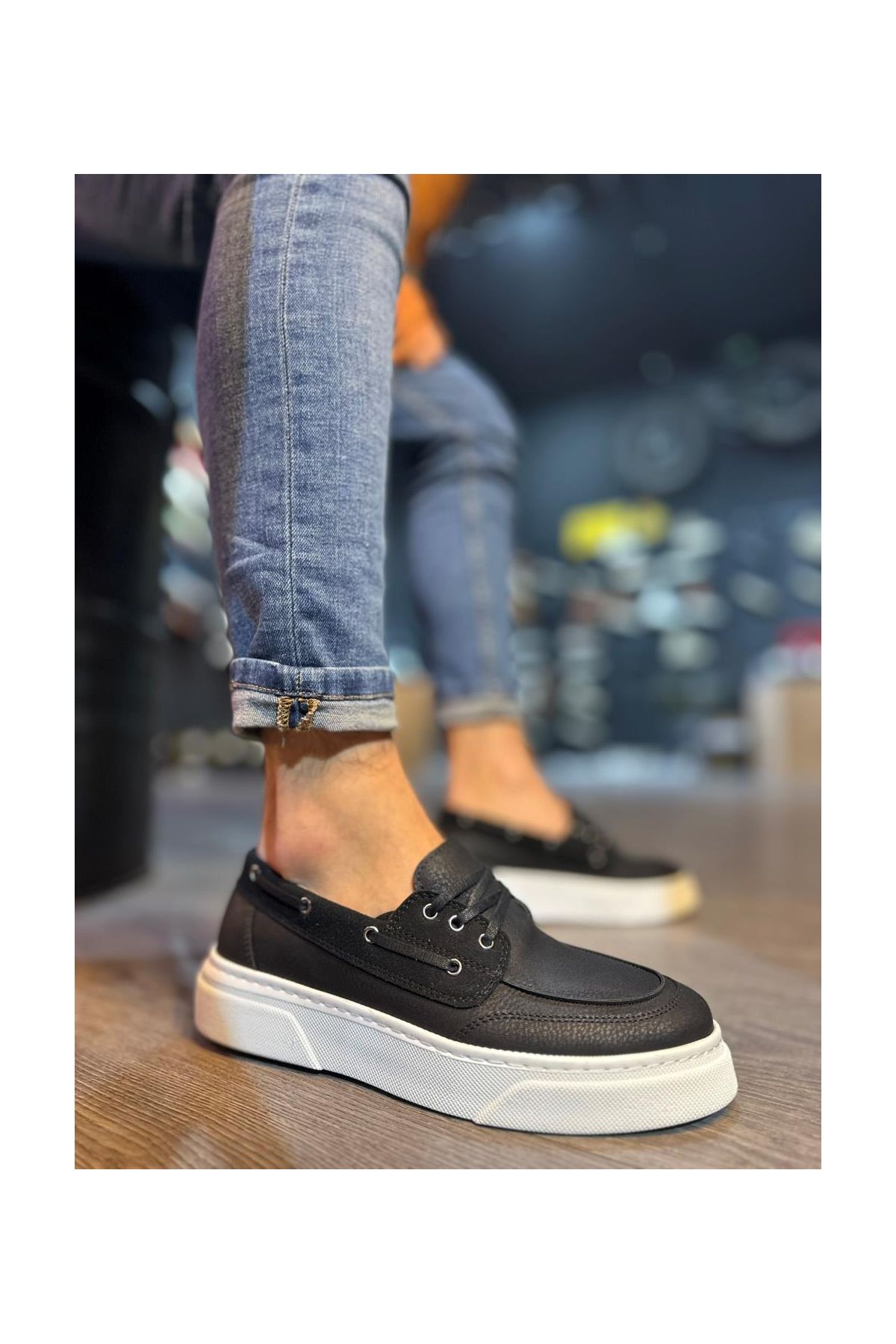 Yüksek Taban Günlük Ayakkabı  Siyah (Beyaz Taban)