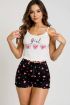 Kalp Desenli Askılı Şortlu Pijama