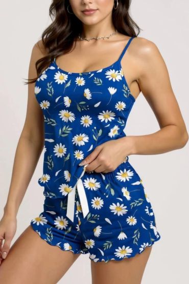 Papatya Desenli  Askılı Şortlu Pijama