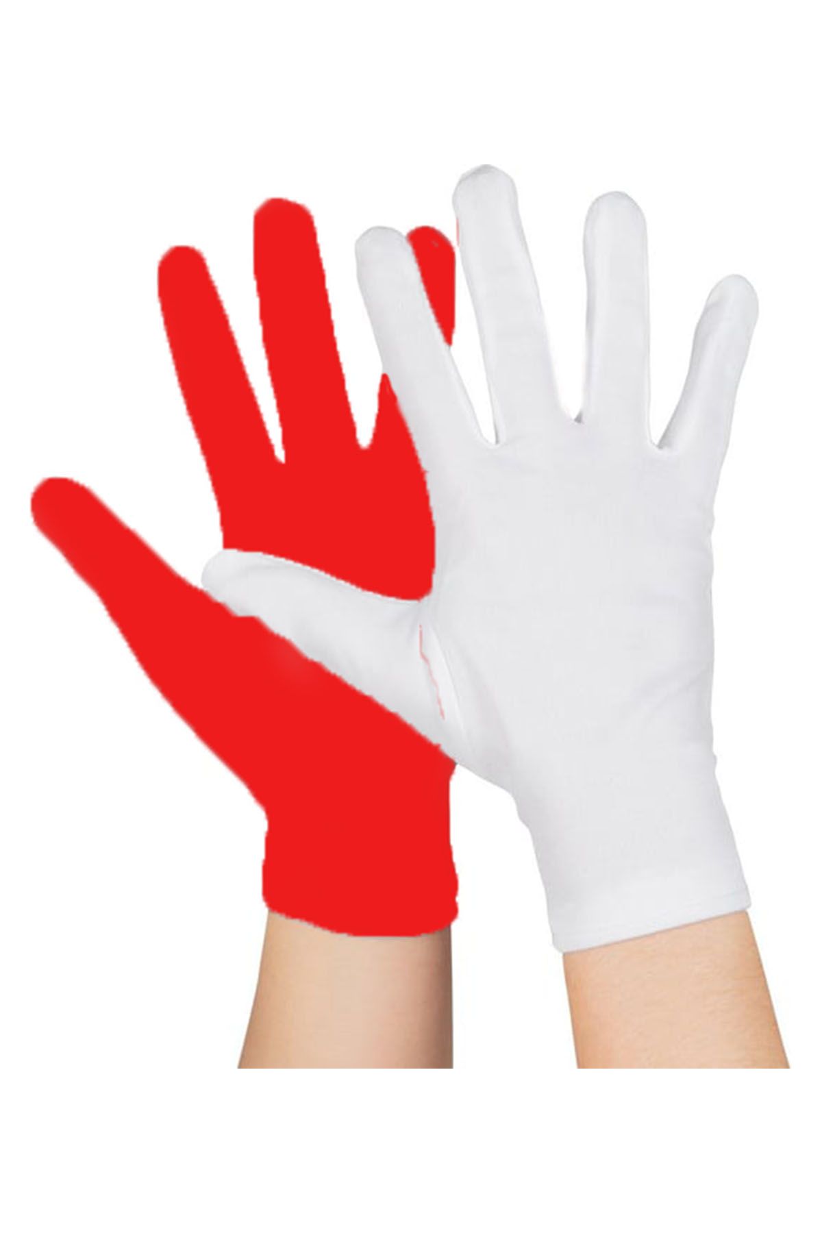 Gösteriler İçin 1 Çift Kırmızı Beyaz Pandomim Eldiveni Çocuk Boy