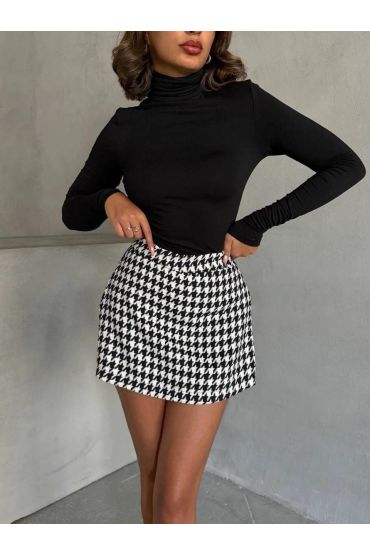 Kapaklı kaşe şort etek siyah beyaz kazayağı h261218