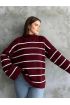 Çizgili ispanyol kol triko boğazlı kazak bordo elf