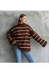 Çizgili ispanyol kol triko boğazlı kahve beyaz elf