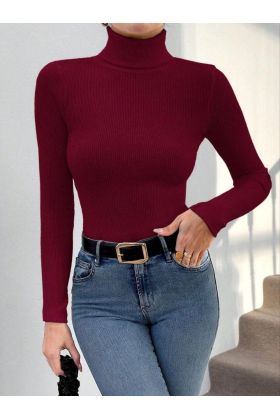 Balıkçı yaka dar kesim kaşkorse kazak bordo