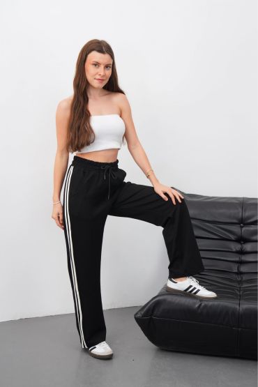 Yandan çift şeritli pantolon siyah