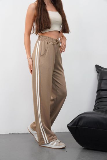 Yandan çift şeritli pantolon vizon