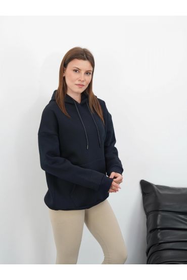 3 iplik şardonlu kapşonlu swetshirt lacivert md63