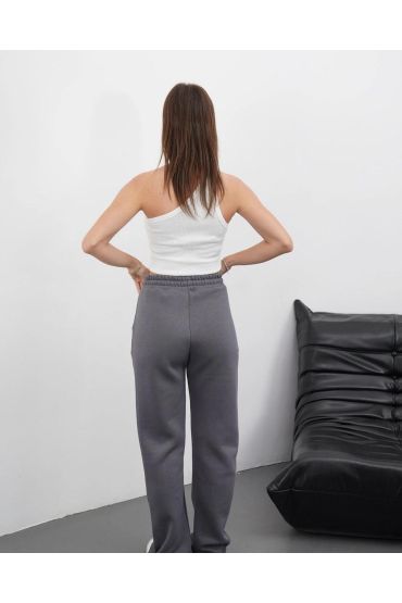 3 iplik şardonlu palazzo pantolon füme md64