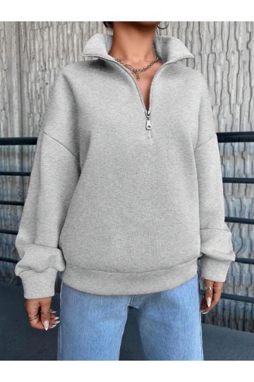 3 iplik Şardonlu yarım fermuarlı sweatshirt gri