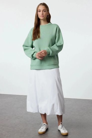 3 iplik şardonlu bisiklet yaka sweatshirt mint