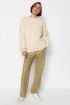 3 iplik şardonlu bisiklet yaka sweatshirt bej