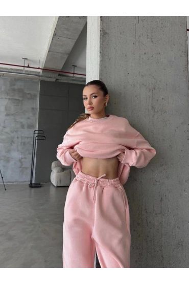 3 iplik şardonlu Lastik paça eşofman pembe p510439