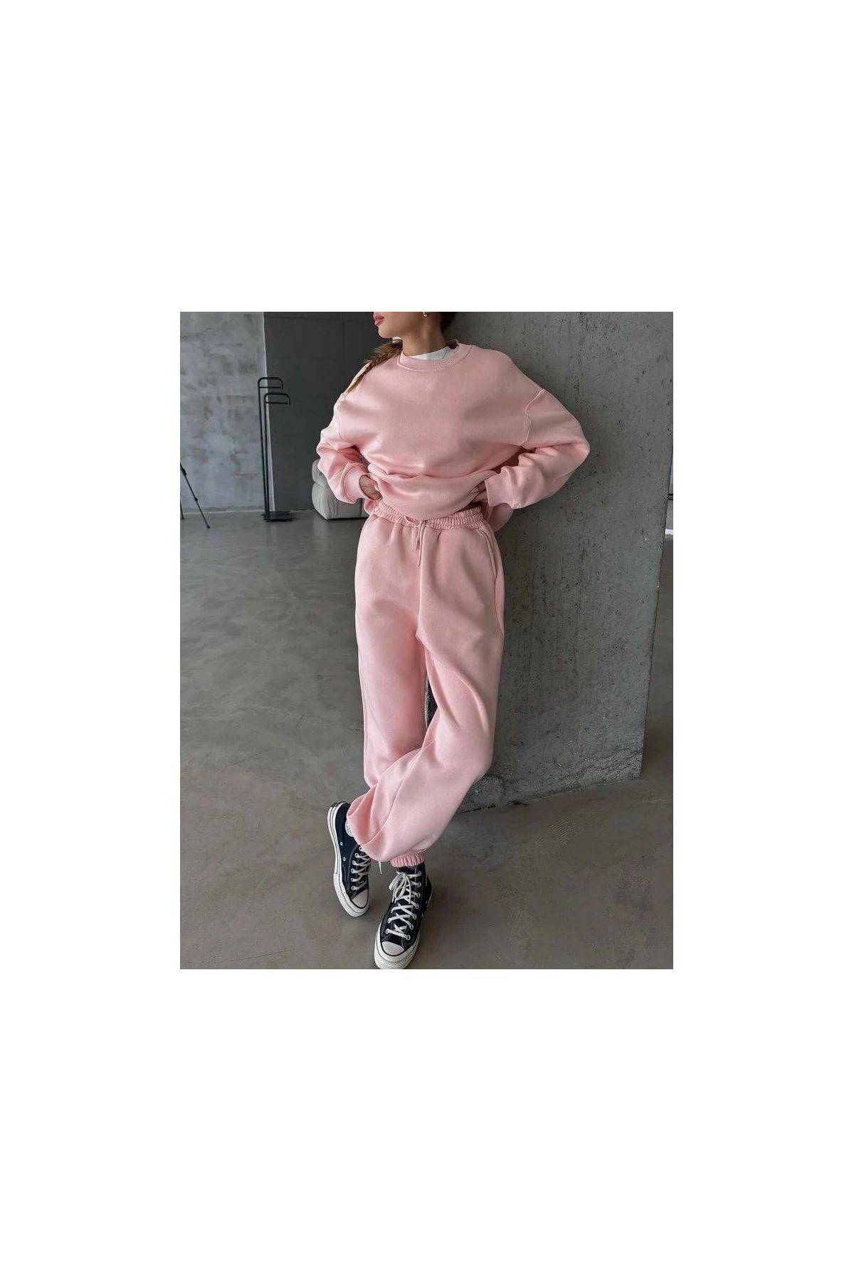 3 iplik şardonlu Lastik paça eşofman pembe p510439