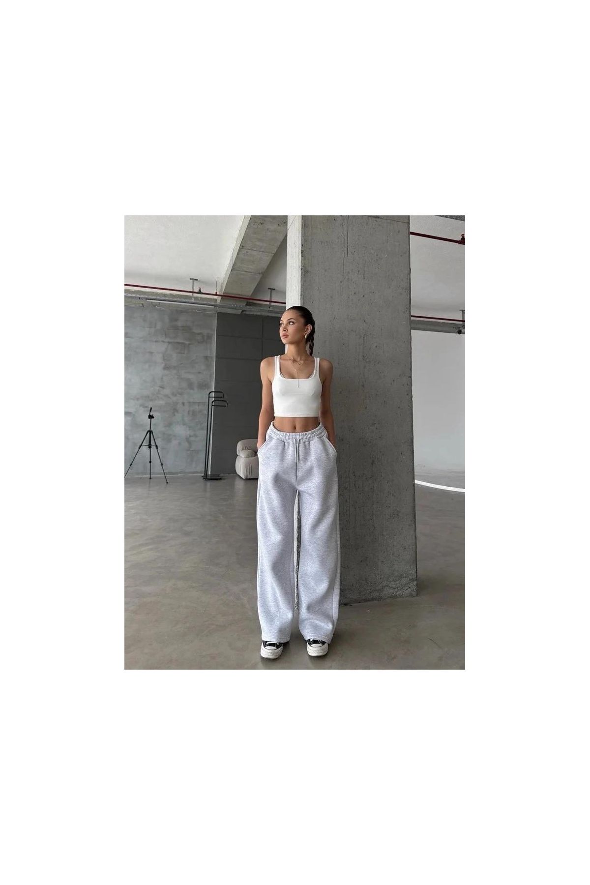 3 iplik şardonlu oversize eşofman gri