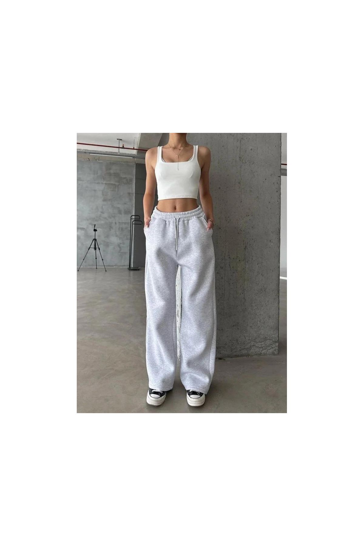 3 iplik şardonlu oversize eşofman gri