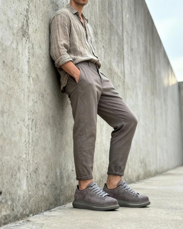 Yüksek Taban Günlük Ayakkabı  Gri Süet (Yeşil Taban)