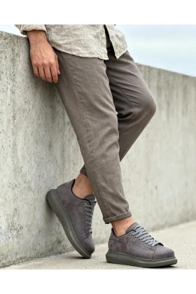 Yüksek Taban Günlük Ayakkabı  Gri Süet (Yeşil Taban)