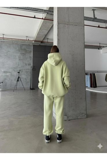 3 iplik şardonlu kapşonlu sweatshirt mint p510436