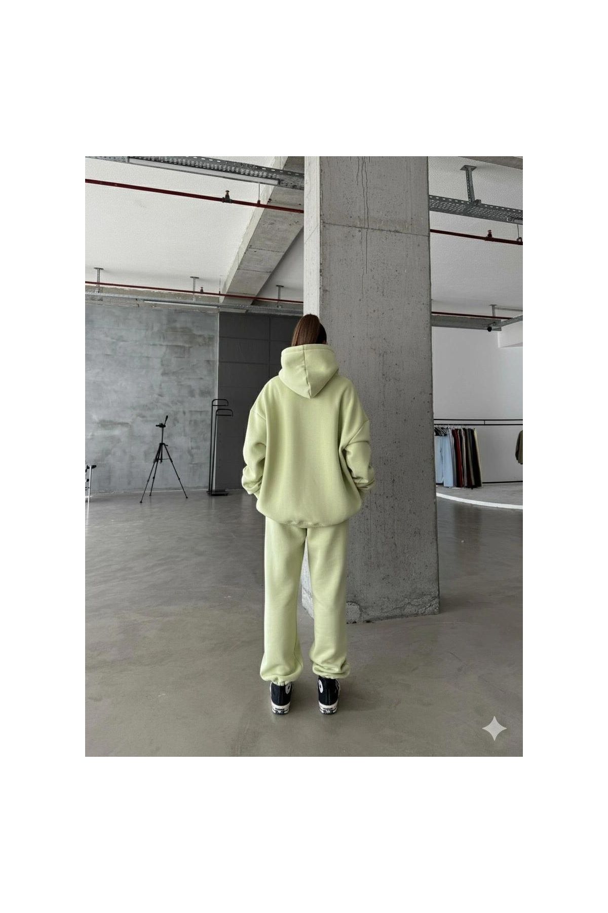 3 iplik şardonlu kapşonlu sweatshirt mint p510436