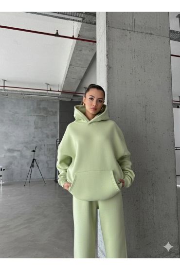 3 iplik şardonlu kapşonlu sweatshirt mint p510436