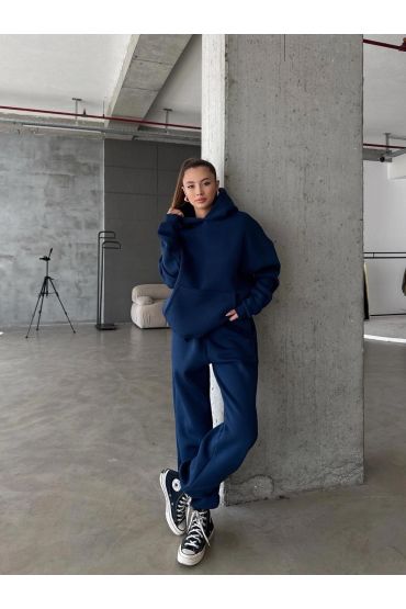 3 iplik şardonlu kapşonlu sweatshirt lacivert p510436