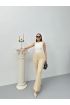 Düğmeli Palazzo pantolon bej p170091
