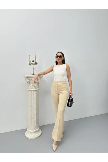 Düğmeli Palazzo pantolon bej p170091