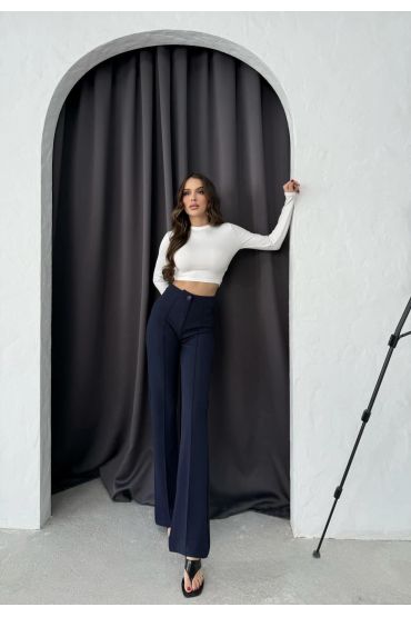 Düğmeli Palazzo pantolon lacivert p170091
