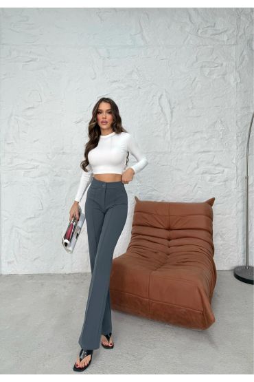 Düğmeli Palazzo pantolon füme p170091