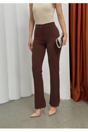 Düğmeli Palazzo pantolon kahve p170091