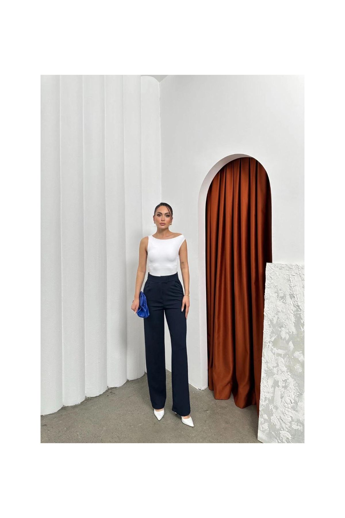 Cırtlı pantolon krep lacivert pt