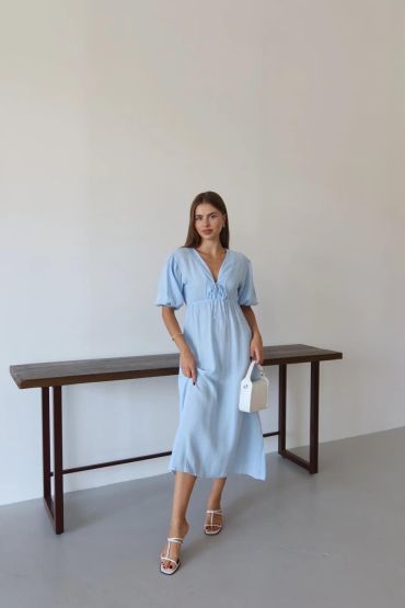 Kısa kollu müslin elbise mavi pt