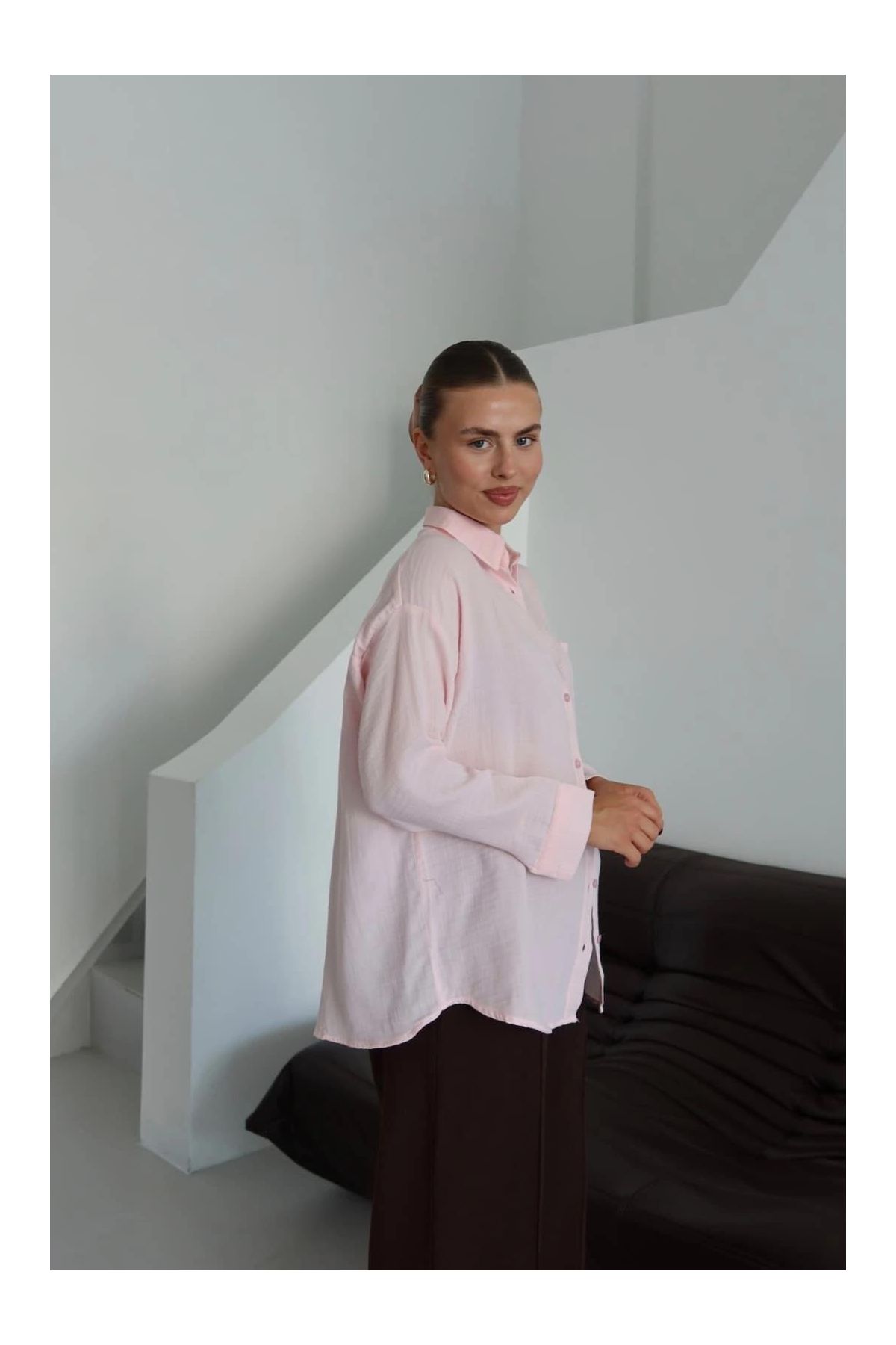 Tek cepli müslin gömlek pembe pt