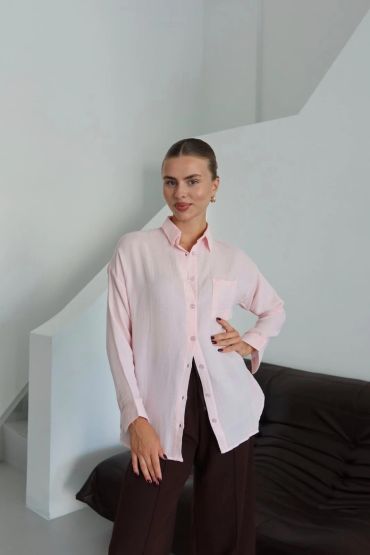 Tek cepli müslin gömlek pembe pt