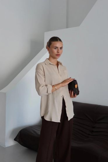 Tek cepli müslin gömlek bej pt