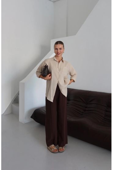 Tek cepli müslin gömlek bej pt