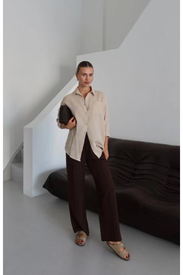 Tek cepli müslin gömlek bej pt