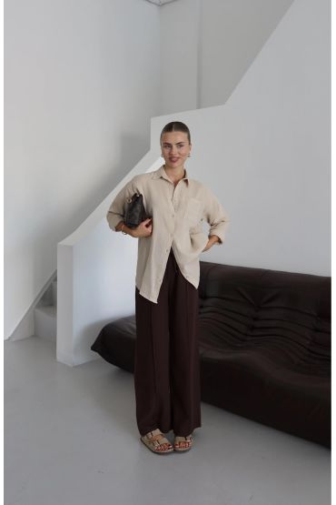 Tek cepli müslin gömlek bej pt