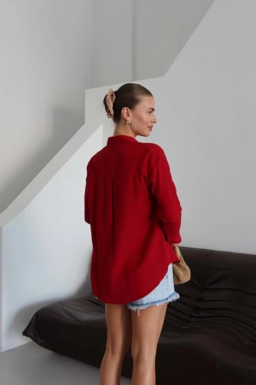 Tek cepli müslin gömlek bordo pt