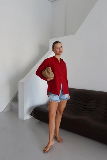 Tek cepli müslin gömlek bordo pt