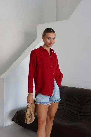 Tek cepli müslin gömlek bordo pt