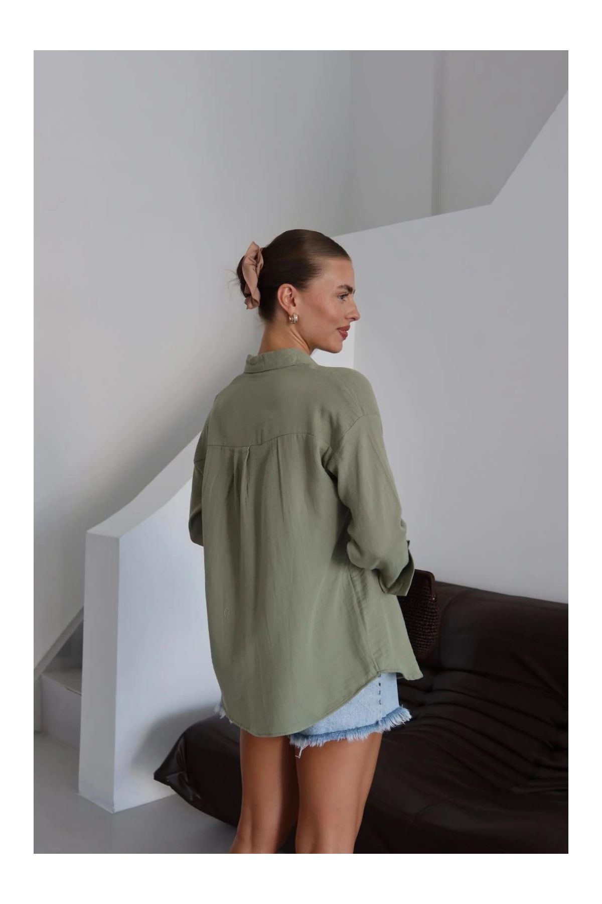 Tek cepli müslin gömlek haki pt