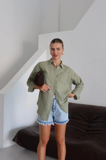 Tek cepli müslin gömlek haki pt
