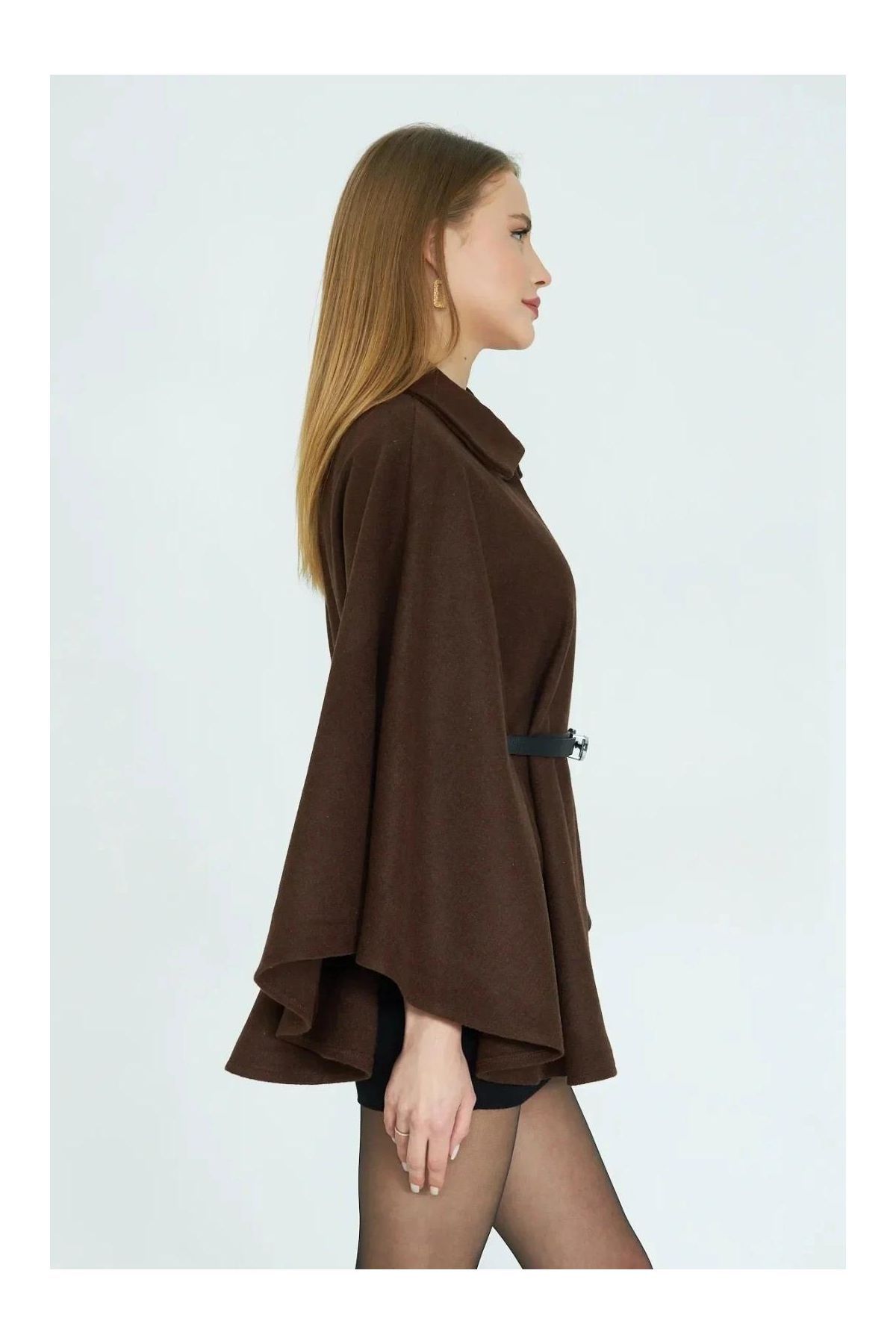 Kemerli kaşe panço kahve pt