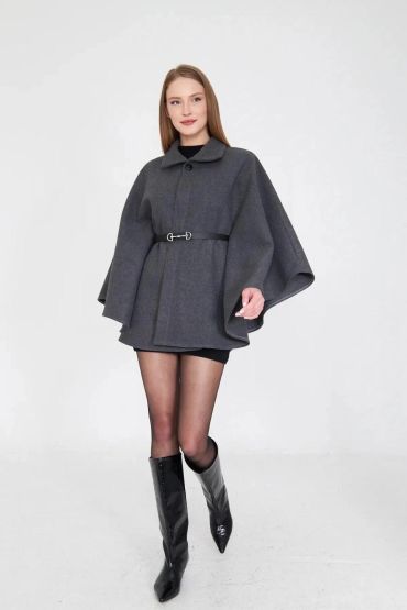 Kemerli kaşe panço antrasit pt