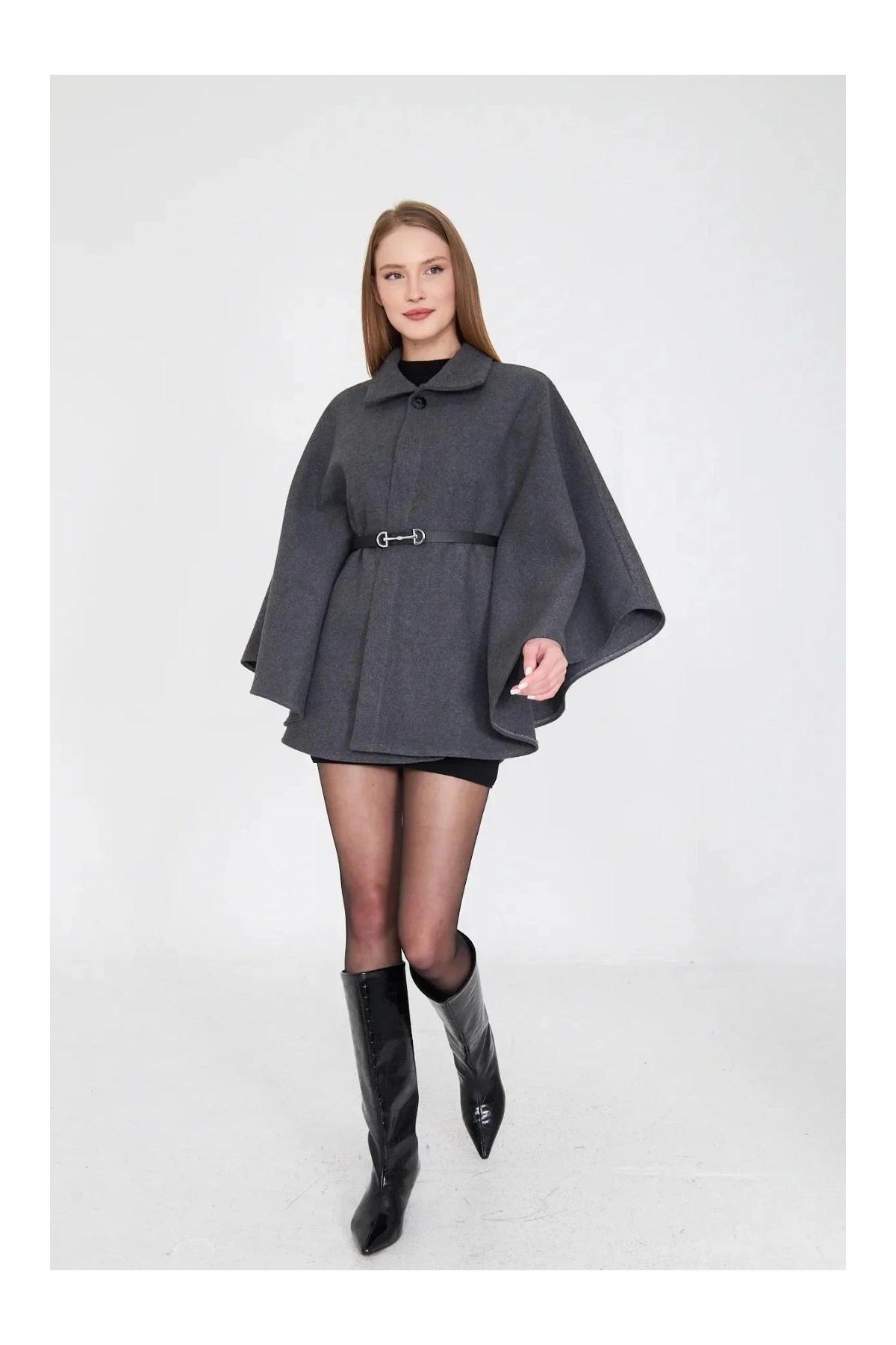 Kemerli kaşe panço antrasit pt