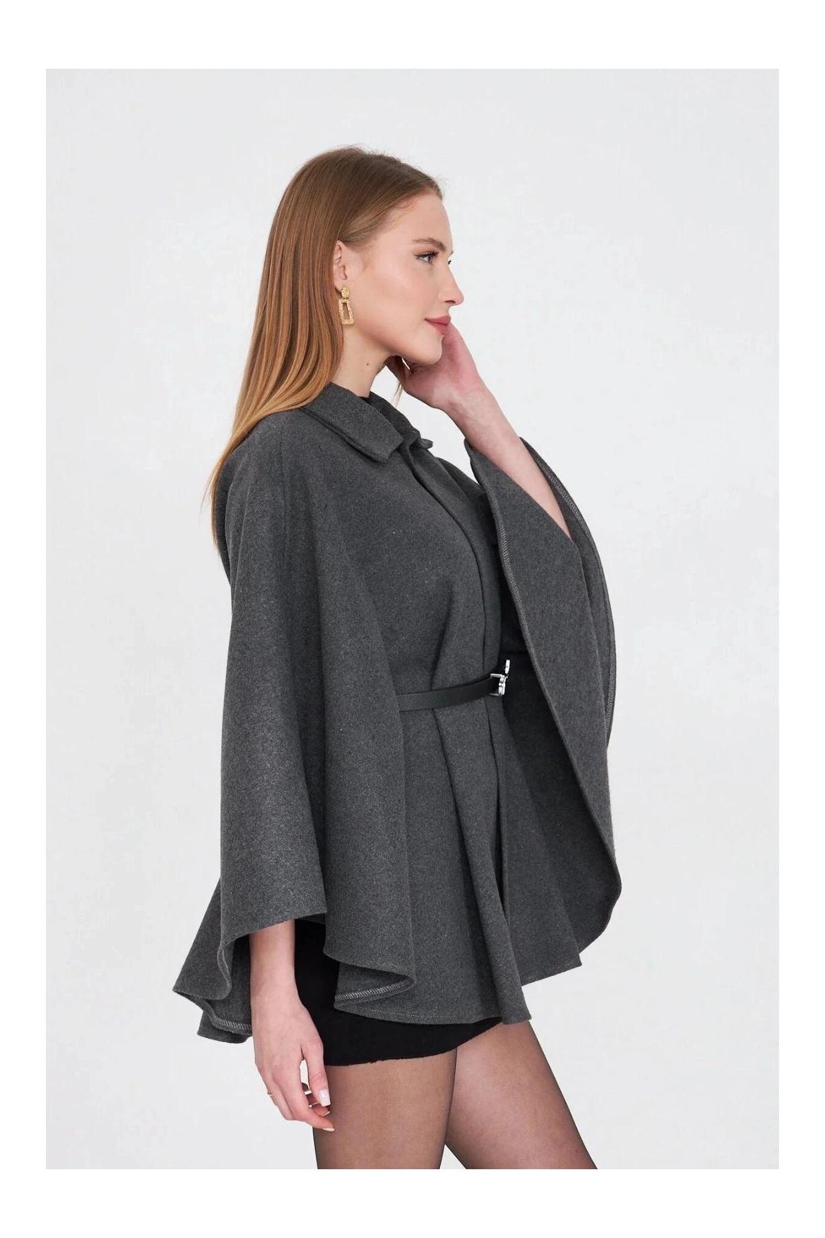 Kemerli kaşe panço antrasit pt