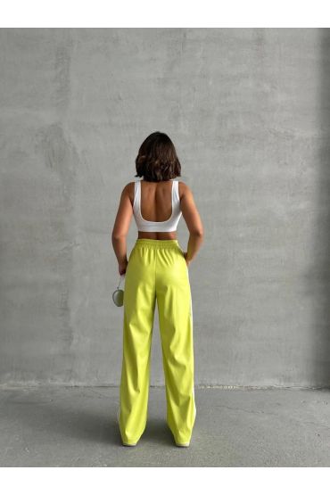 Şeritli deri pantolon yeşil h26430